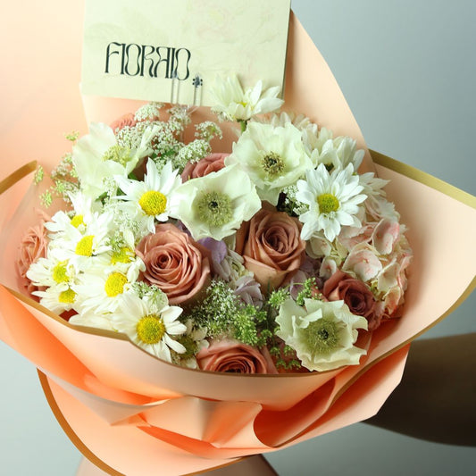 Bouquet rosas y margaritas