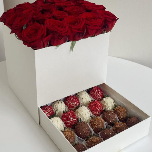 Caja rosas & Fresas con chocolates
