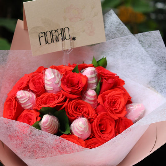 Bouquet de rosas con chocolates